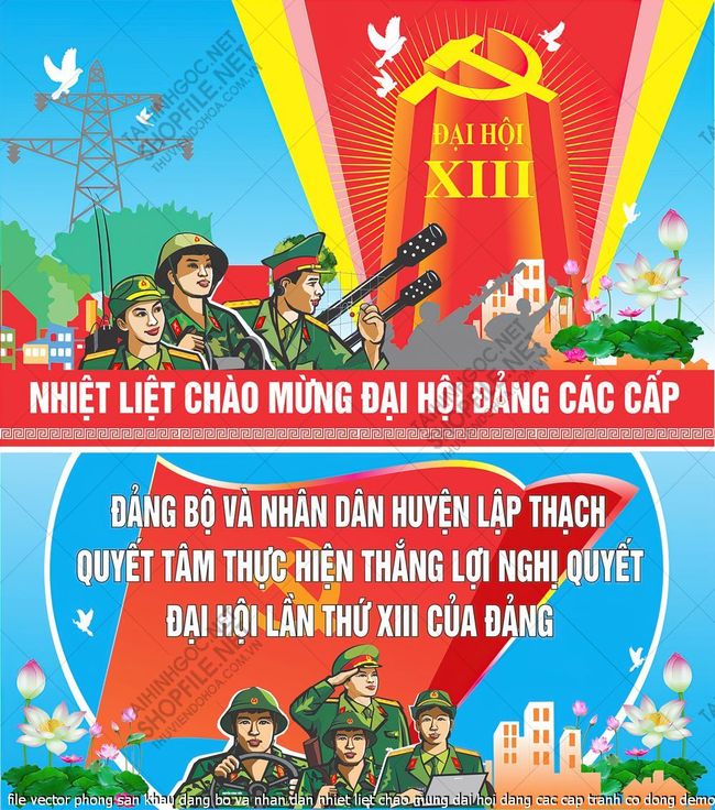 file vector phong san khau dang bo va nhan dan nhiet liet chao mung dai hoi dang cac cap tranh co dong